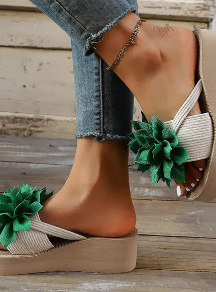 KissICON Flower Decor Wedges Sandals for Women Plus Size