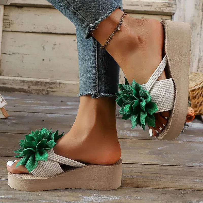 KissICON Flower Decor Wedges Sandals for Women Plus Size