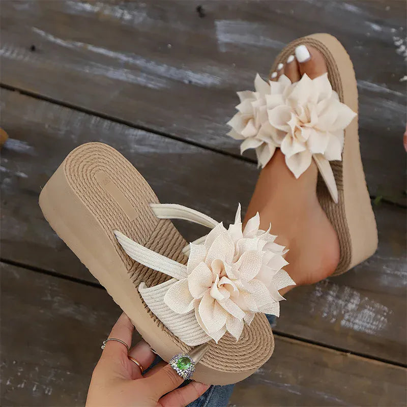 KissICON Flower Decor Wedges Sandals for Women Plus Size
