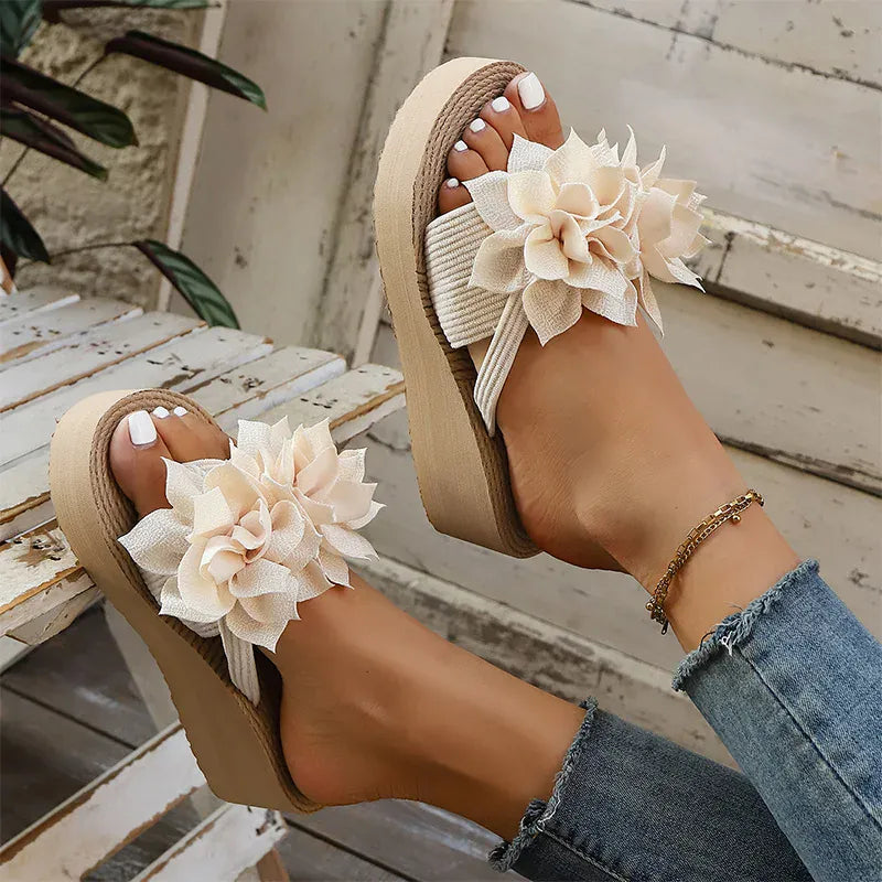KissICON Flower Decor Wedges Sandals for Women Plus Size