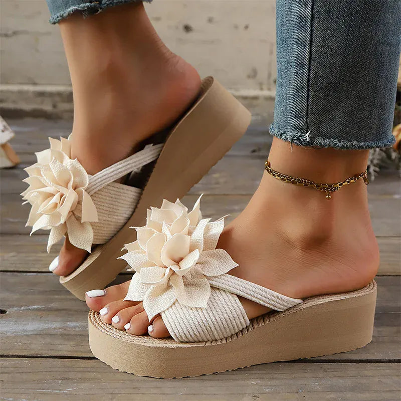KissICON Flower Decor Wedges Sandals for Women Plus Size