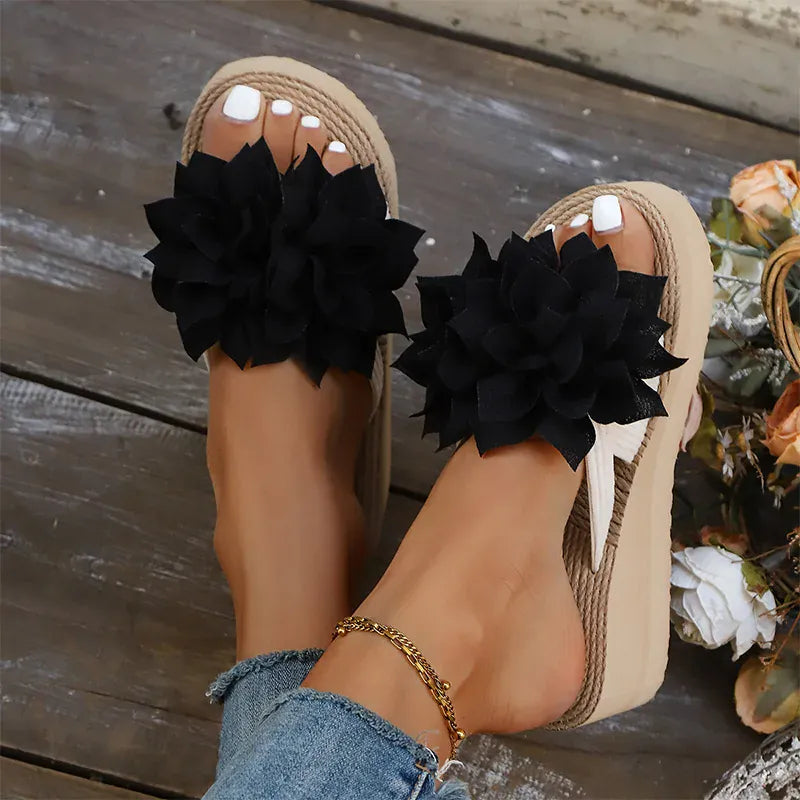 KissICON Flower Decor Wedges Sandals for Women Plus Size