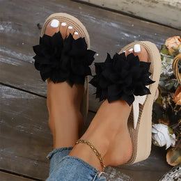 KissICON Flower Decor Wedges Sandals for Women Plus Size