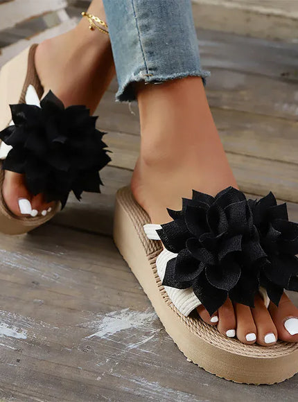KissICON Flower Decor Wedges Sandals for Women Plus Size