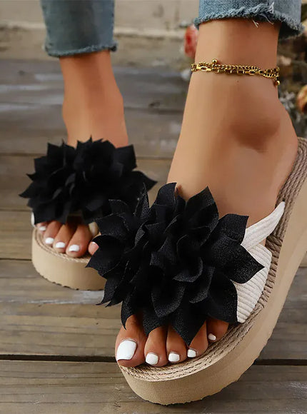 KissICON Flower Decor Wedges Sandals for Women Plus Size