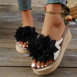 KissICON Flower Decor Wedges Sandals for Women Plus Size