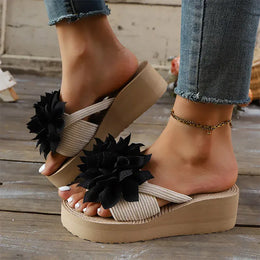 KissICON Flower Decor Wedges Sandals for Women Plus Size