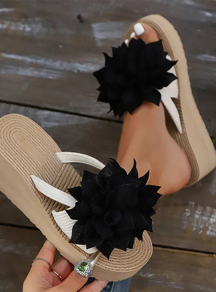 KissICON Flower Decor Wedges Sandals for Women Plus Size