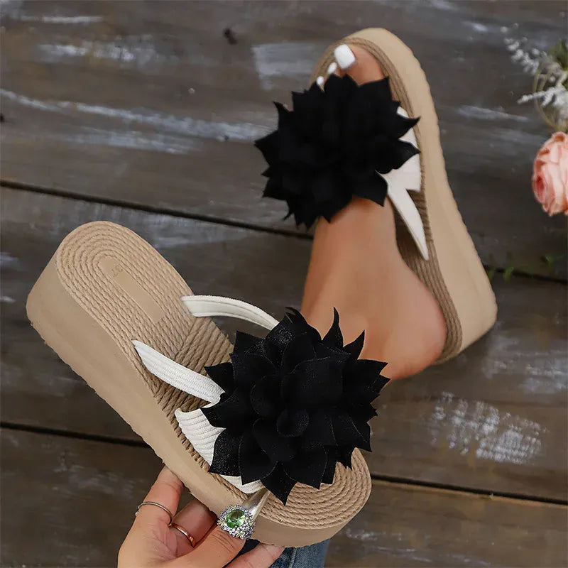 KissICON Flower Decor Wedges Sandals for Women Plus Size