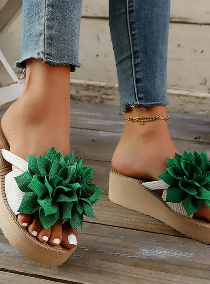KissICON Flower Decor Wedges Sandals for Women Plus Size