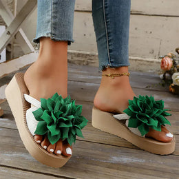 KissICON Flower Decor Wedges Sandals for Women Plus Size