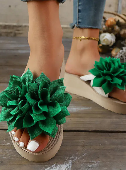 KissICON Flower Decor Wedges Sandals for Women Plus Size