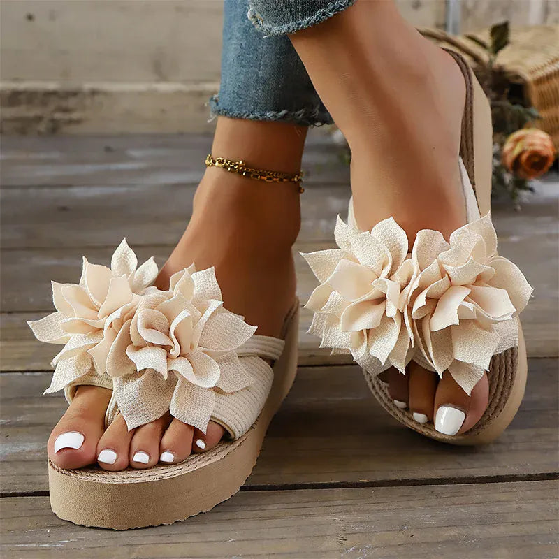 KissICON Flower Decor Wedges Sandals for Women Plus Size