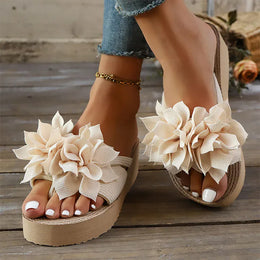 KissICON Flower Decor Wedges Sandals for Women Plus Size
