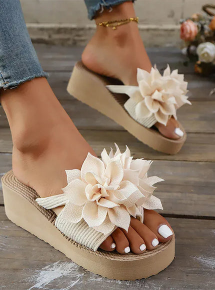 KissICON Flower Decor Wedges Sandals for Women Plus Size