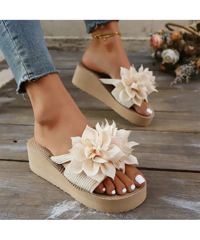 KissICON Flower Decor Wedges Sandals for Women Plus Size