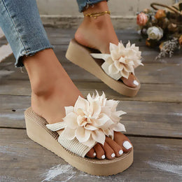 KissICON Flower Decor Wedges Sandals for Women Plus Size
