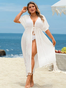 KissICON Flowing Tassel Curve Beach Coverup – Elegant Vacation Wrap