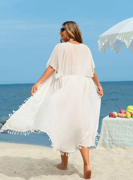 KissICON Flowing Tassel Curve Beach Coverup – Elegant Vacation Wrap