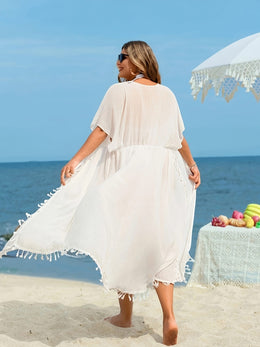 KissICON Flowing Tassel Curve Beach Coverup – Elegant Vacation Wrap