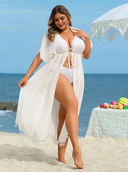 KissICON Flowing Tassel Curve Beach Coverup – Elegant Vacation Wrap