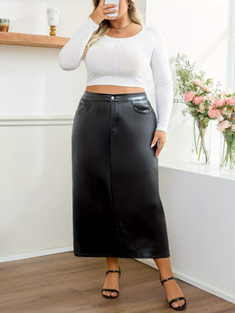 jkthpu-45 Flowy Black Denim Skirt Stretchy Comfort for All Seasons