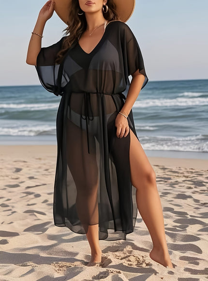 KissICON Flowy Chiffon Batwing Maxi Dress – Slit Tie