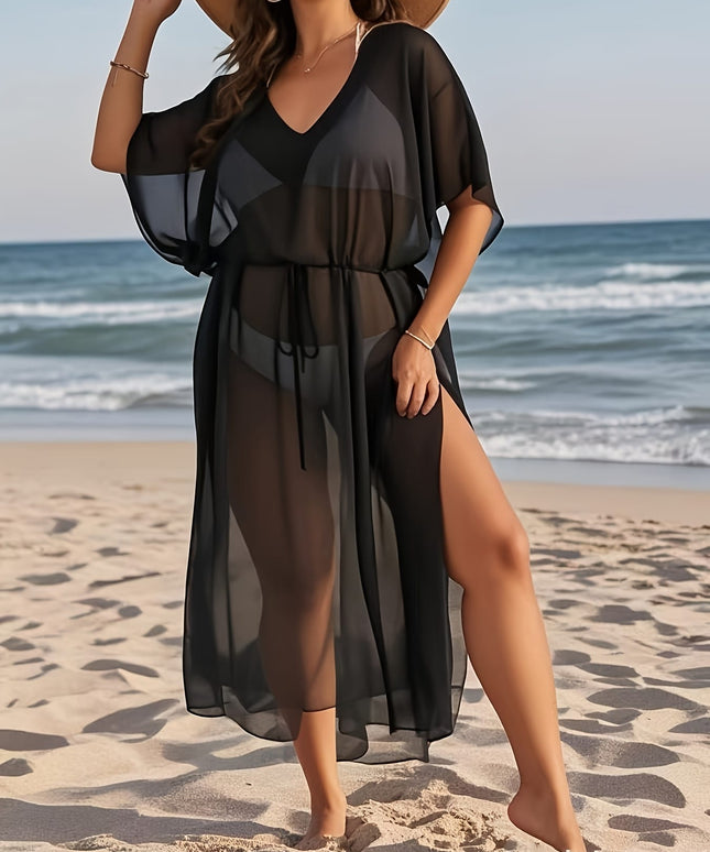 KissICON Flowy Chiffon Batwing Maxi Dress – Slit Tie