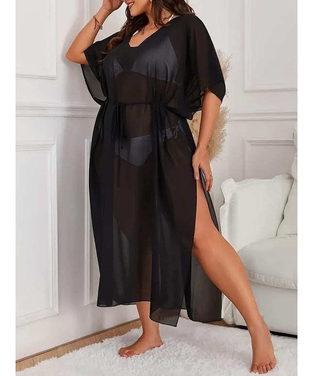 KissICON Flowy Chiffon Batwing Maxi Dress – Slit Tie