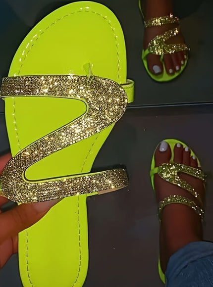 jkthpu-45 Fluorescent Green / UK 7.5 Sparkling Jelly Slides Comfy Womens Summer Beach Sandals