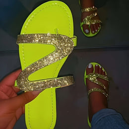 jkthpu-45 Fluorescent Green / UK 7.5 Sparkling Jelly Slides Comfy Womens Summer Beach Sandals