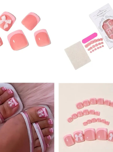 KissICON Full Cover Bow False Toenails French Tip Press