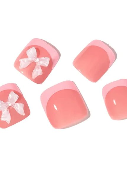 KissICON Full Cover Bow False Toenails French Tip Press