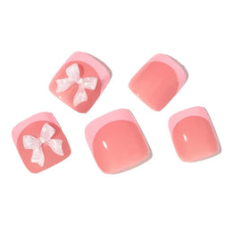 KissICON Full Cover Bow False Toenails French Tip Press