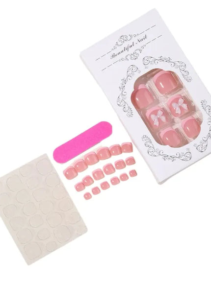 KissICON Full Cover Bow False Toenails French Tip Press