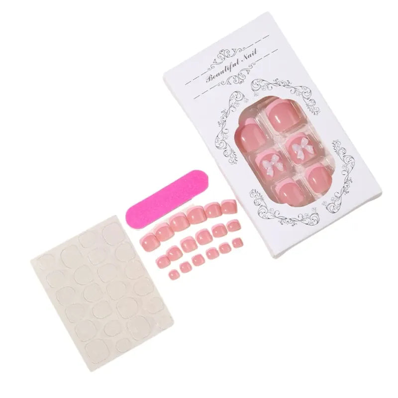 KissICON Full Cover Bow False Toenails French Tip Press