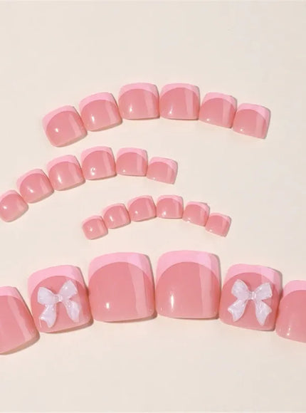 KissICON Full Cover Bow False Toenails French Tip Press