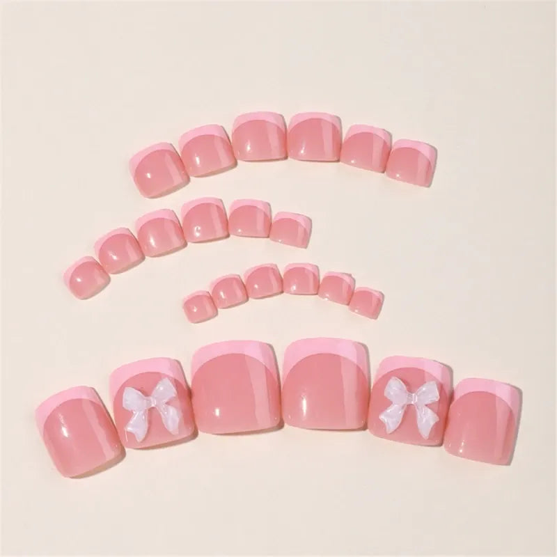 KissICON Full Cover Bow False Toenails French Tip Press