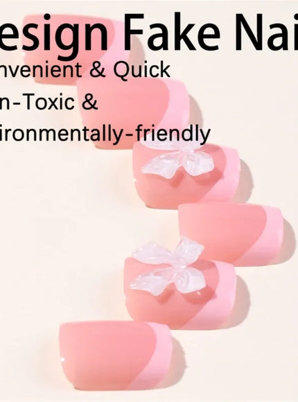 KissICON Full Cover Bow False Toenails French Tip Press