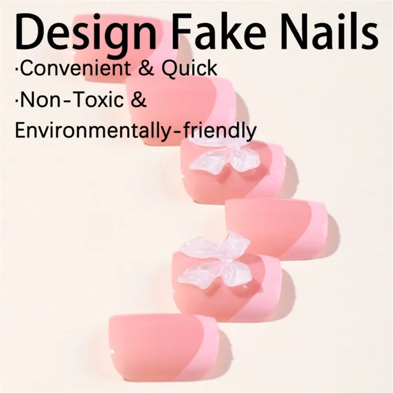 KissICON Full Cover Bow False Toenails French Tip Press