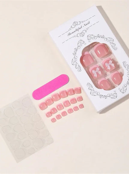 KissICON Full Cover Bow False Toenails French Tip Press