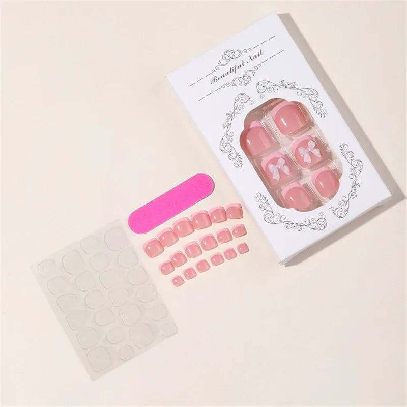 KissICON Full Cover Bow False Toenails French Tip Press