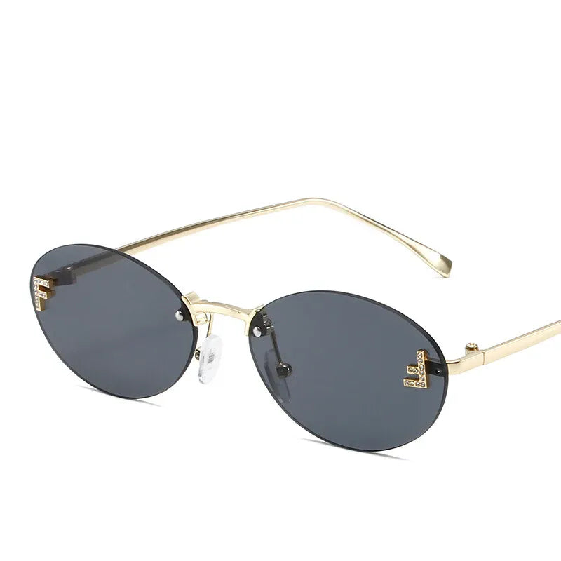 Dropshipman fullgrey Diamond Letter Rimless Oval Sunglasses
