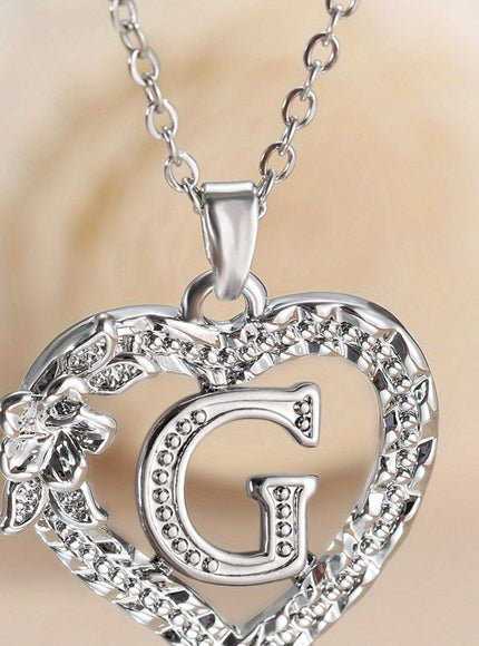 jkthpu-45 G KissIcon Elegant Initial Heart Necklace - CZ Birthstone