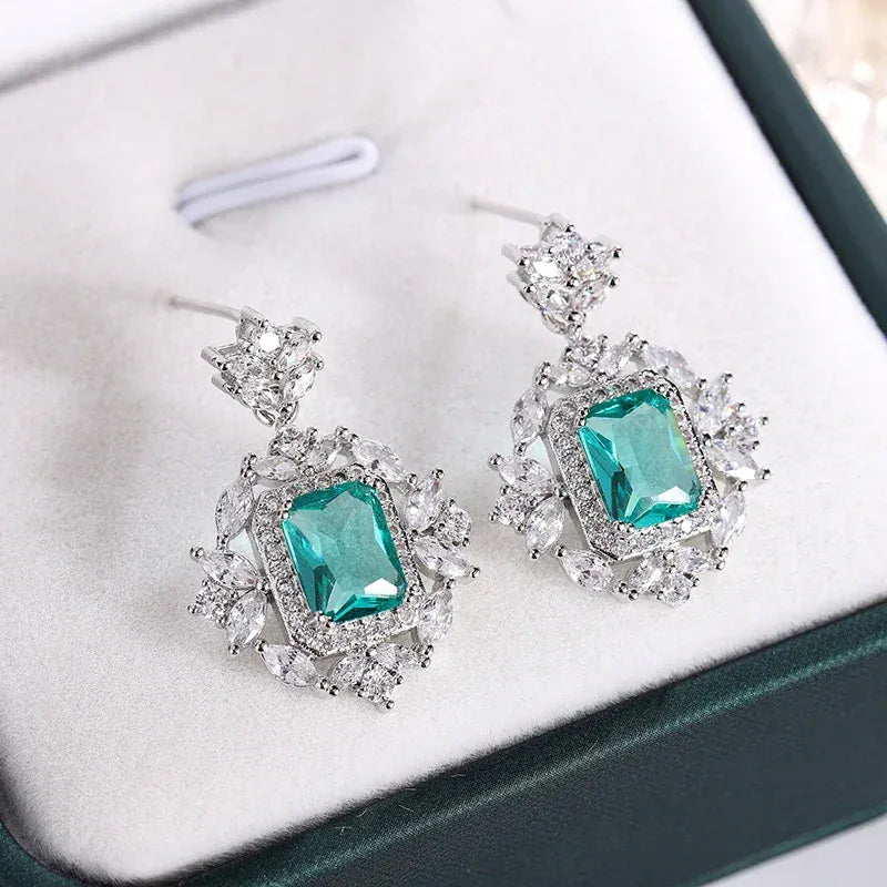Dropshipman G Silver Plated Earrings 925 Green Blue Zircon - Sparkle