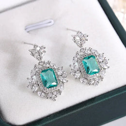 Dropshipman G Silver Plated Earrings 925 Green Blue Zircon - Sparkle