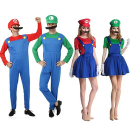KissICON Game Marios Super Luigi Brothers Uniform Set Cosplay Costumes Funny Anime Adult Men Jumpsuit Woman Dress Halloween Costume