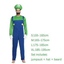 KissICON Game Marios Super Luigi Brothers Uniform Set Cosplay Costumes Funny Anime Adult Men Jumpsuit Woman Dress Halloween Costume
