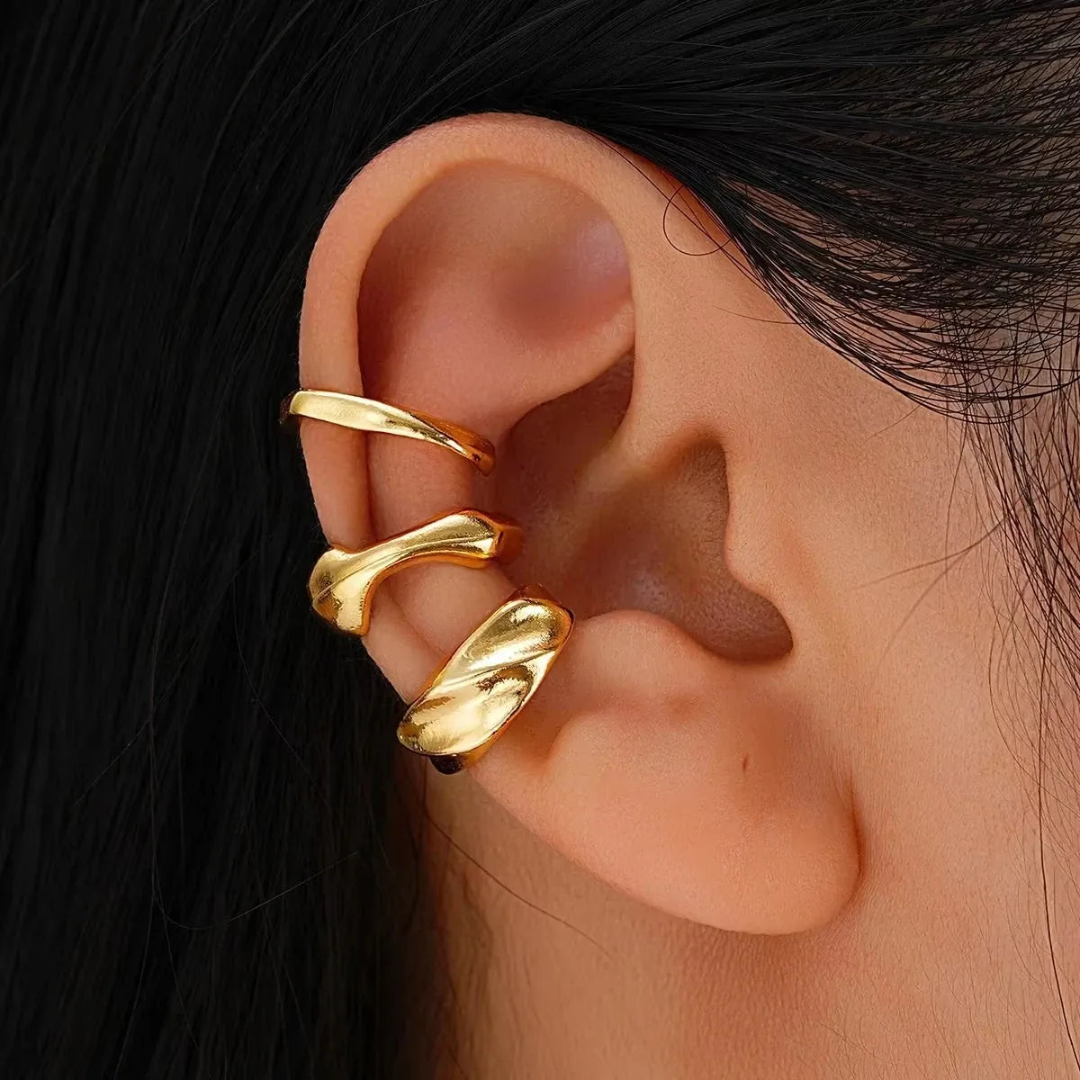 KissICON GD-3pcs 5pcs/set Trendy Elegant Design Ear Cuff Classic Elegant Style Gifts Women's No Piercing Clip Silver Earrings Circle Leaf Shaped