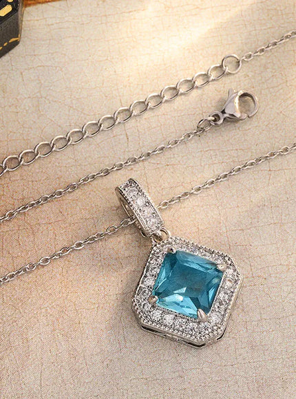 KissICON Geometric Blue CZ Necklace - 925 Silver Plated Pendant